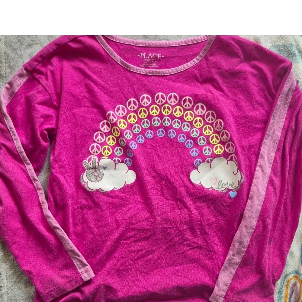 The Childrens Place Girls Size 7/8 Rainbow Pajama & Shirt Bundle 4pc Set‎
